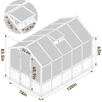 6' x10' Wood Greenhouse with Lockable Door Cedar Frame & Adjustable Vent