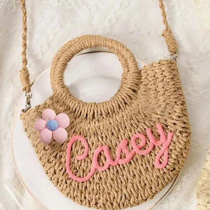 Personalized Hand-Woven Straw Tote Bag – Custom Embroidered Beach & Vacation Crossbody Bag