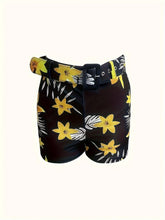 Cross-border V-neck Camisole and Plant Print Shorts Set with Belt