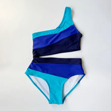 2Pce One Shoulder Cutout Color Block Swimwear