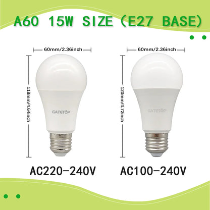High-Efficiency Energy Saving LED Light Bulb – E27/B22 Base (15W / 3000K–6000K)