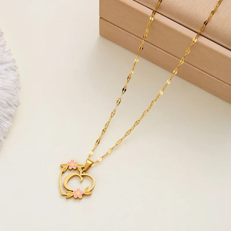 Stainless Steel Love Heart A-Z Letter Necklace