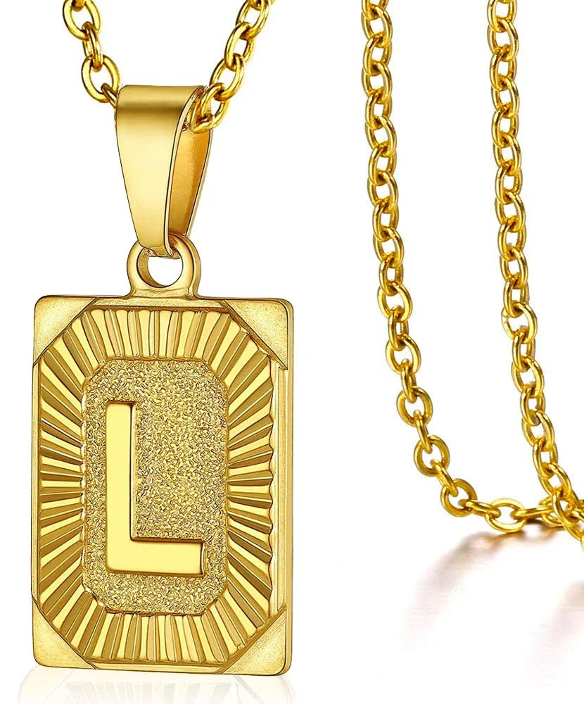 Stainless Steel Initial Pendant Necklace – Minimalist Square Letter Charm Jewelry for Women & Men