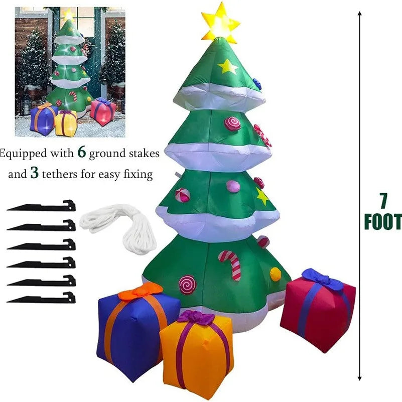 8ft Pink Inflatable Christmas Tree with LED Lights - Outdoor Yard Decor