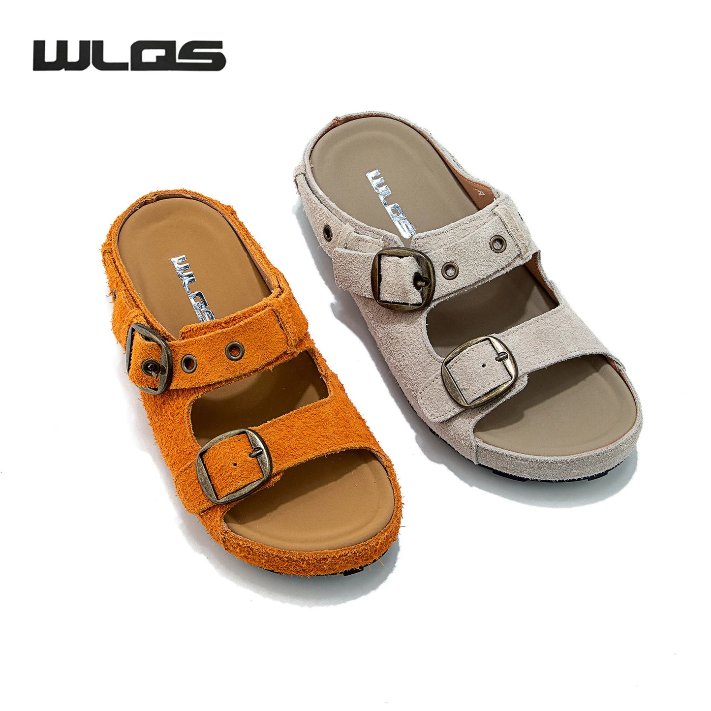 Women’s Suede Leather Buckle Strap Clogs & Slide Sandals