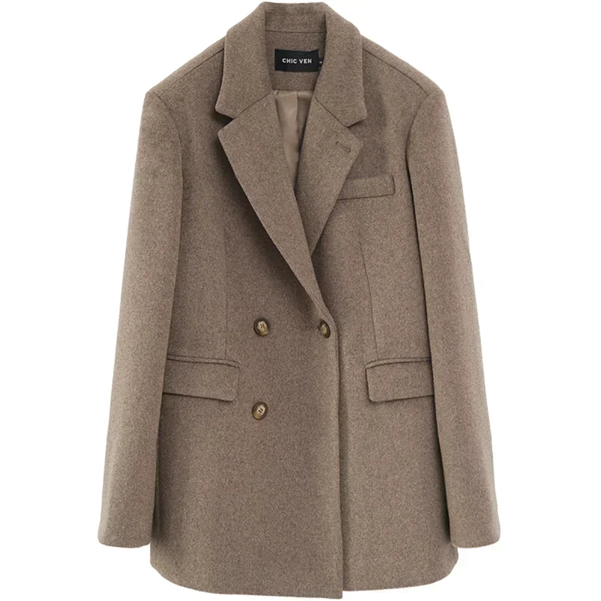CHIC VEN Women's Elegant Mid-Long Wool Blend Overcoat