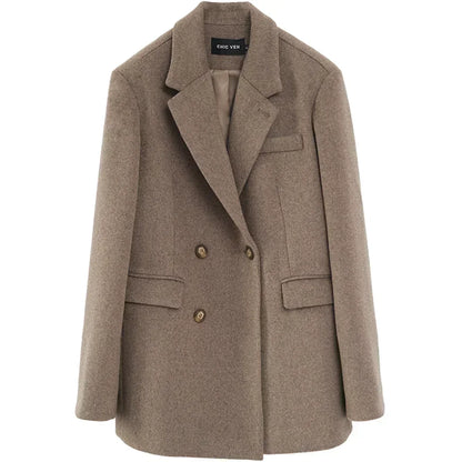 CHIC VEN Women's Elegant Mid-Long Wool Blend Overcoat