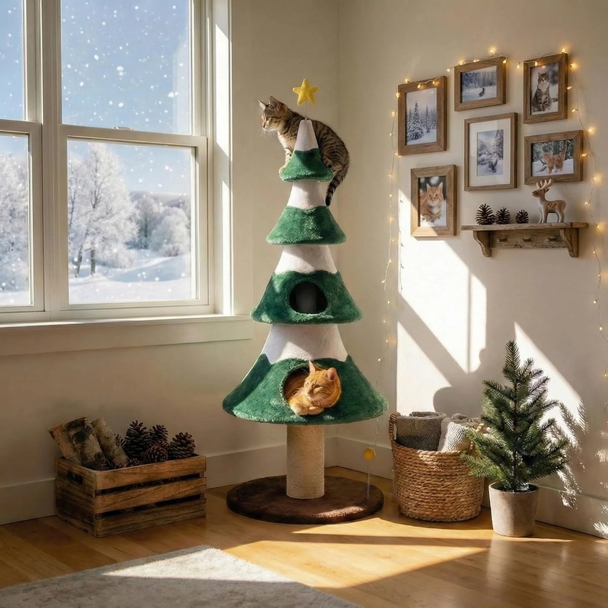62" Christmas Cat Tree Tower – Festive Indoor Climbing Gym & Condo for Cats