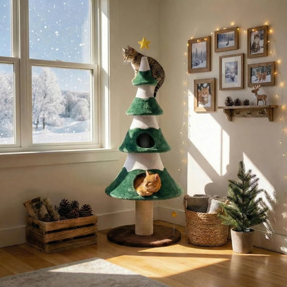 62" Christmas Cat Tree Tower – Festive Indoor Climbing Gym & Condo for Cats