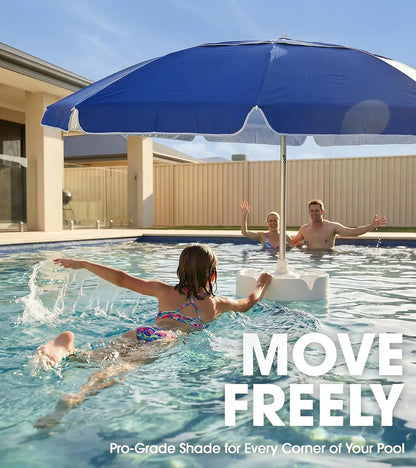 7FT Floating Pool Umbrella with Base & Cup Holders – Portable In-Pool Shade Table & Sun Shelter with Carry Bag