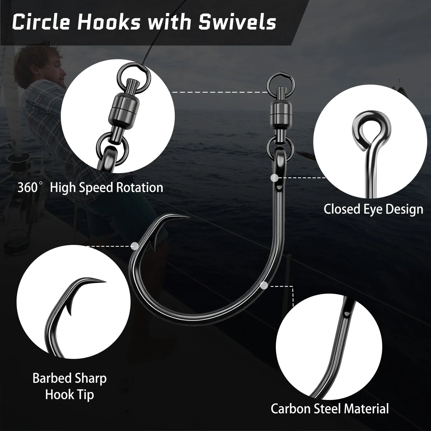 9KM Circle Hook with Ball Bearing Swivel 5pcs