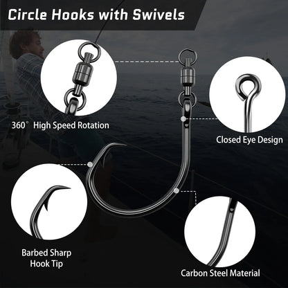 9KM Circle Hook with Ball Bearing Swivel 5pcs