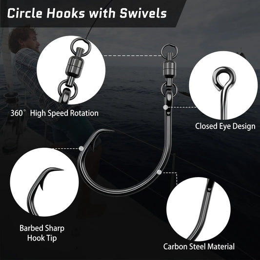 9KM Circle Hook with Ball Bearing Swivel 5pcs