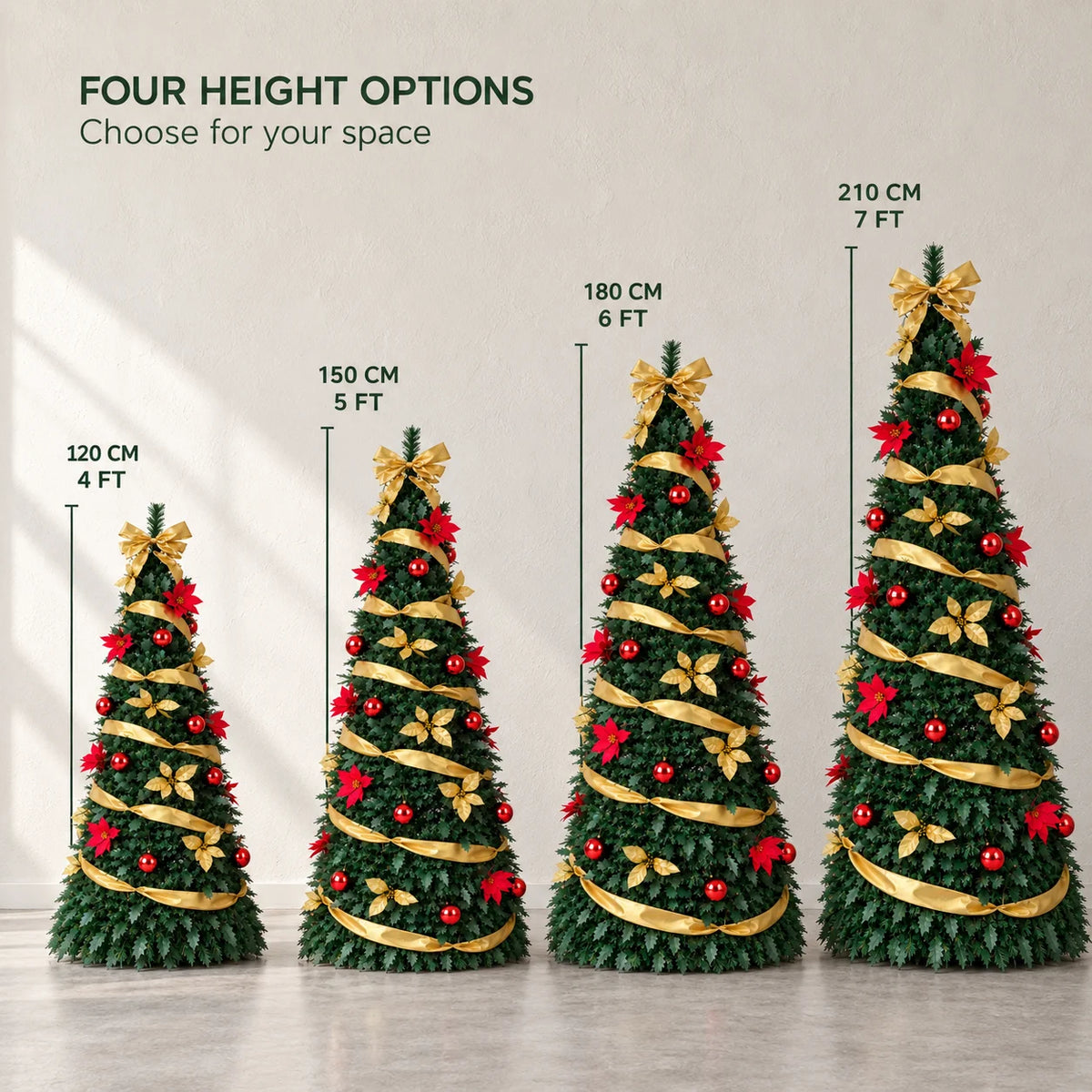 Pop-Up Pre-Decorated Foldable Christmas Tree – Space-Saving Artificial Holiday Xmas Tree with Ornaments & Lights