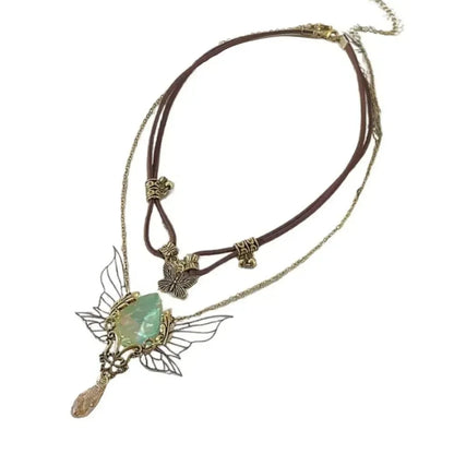 Rhinestone Wing Crystal Pendant Neclace