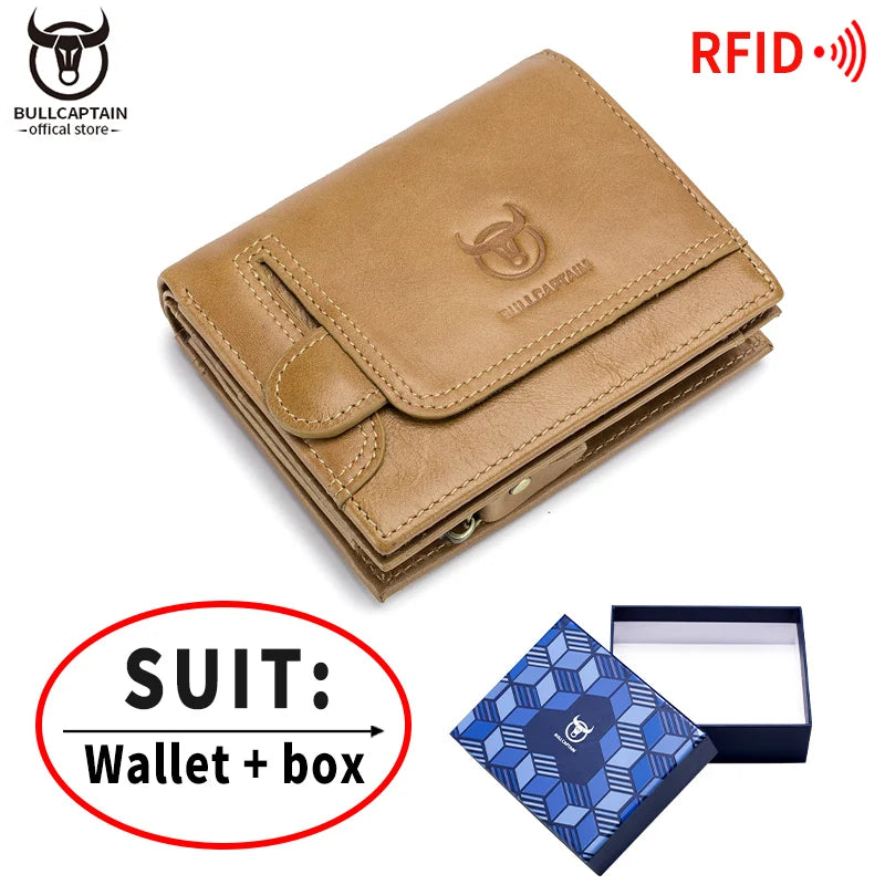 BULLCAPTAIN 100% Genuine Leather Men's RFID Blocking Bifold Wallet