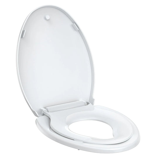 White Quiet-Close Toilet Seat with Built-in Toddler Potty Training Seat