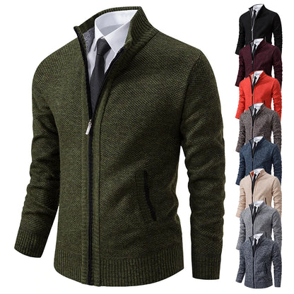 Men's Fleece Stand Collar Zip-Up Sweater Jacket