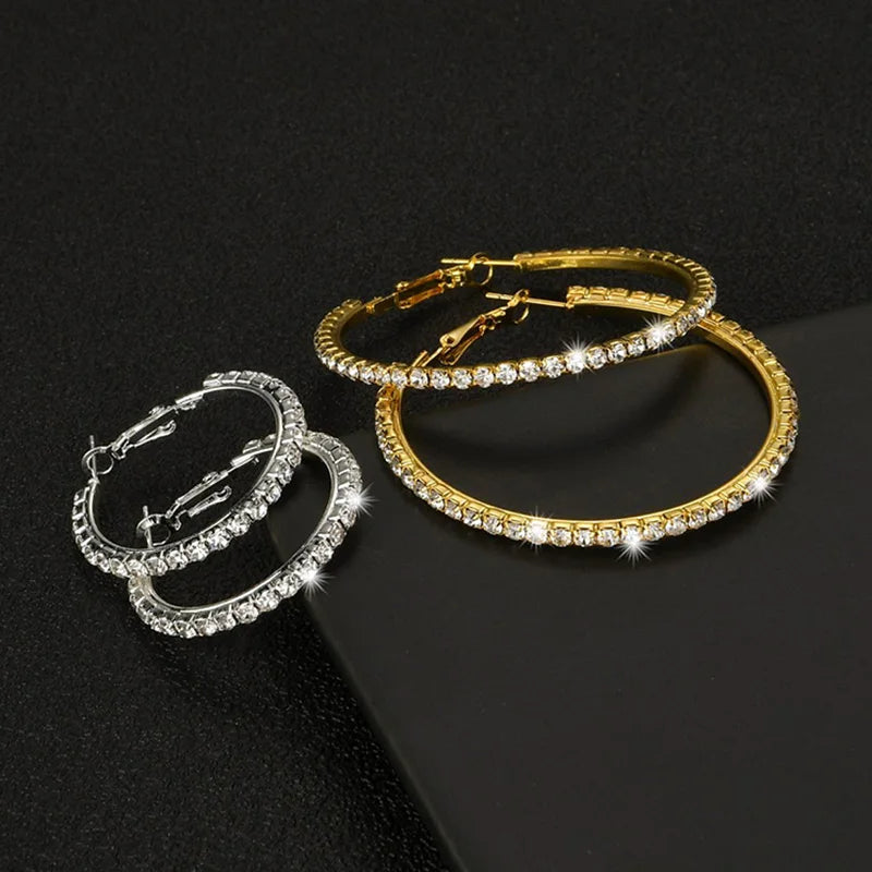 Large Crystal Rhinestone Hoop Earrings – Sparkling Statement Circle Jewelry