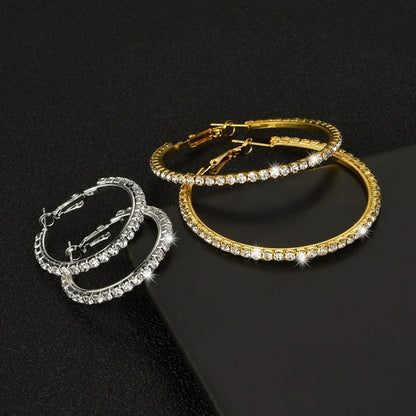 Large Crystal Rhinestone Hoop Earrings – Sparkling Statement Circle Jewelry