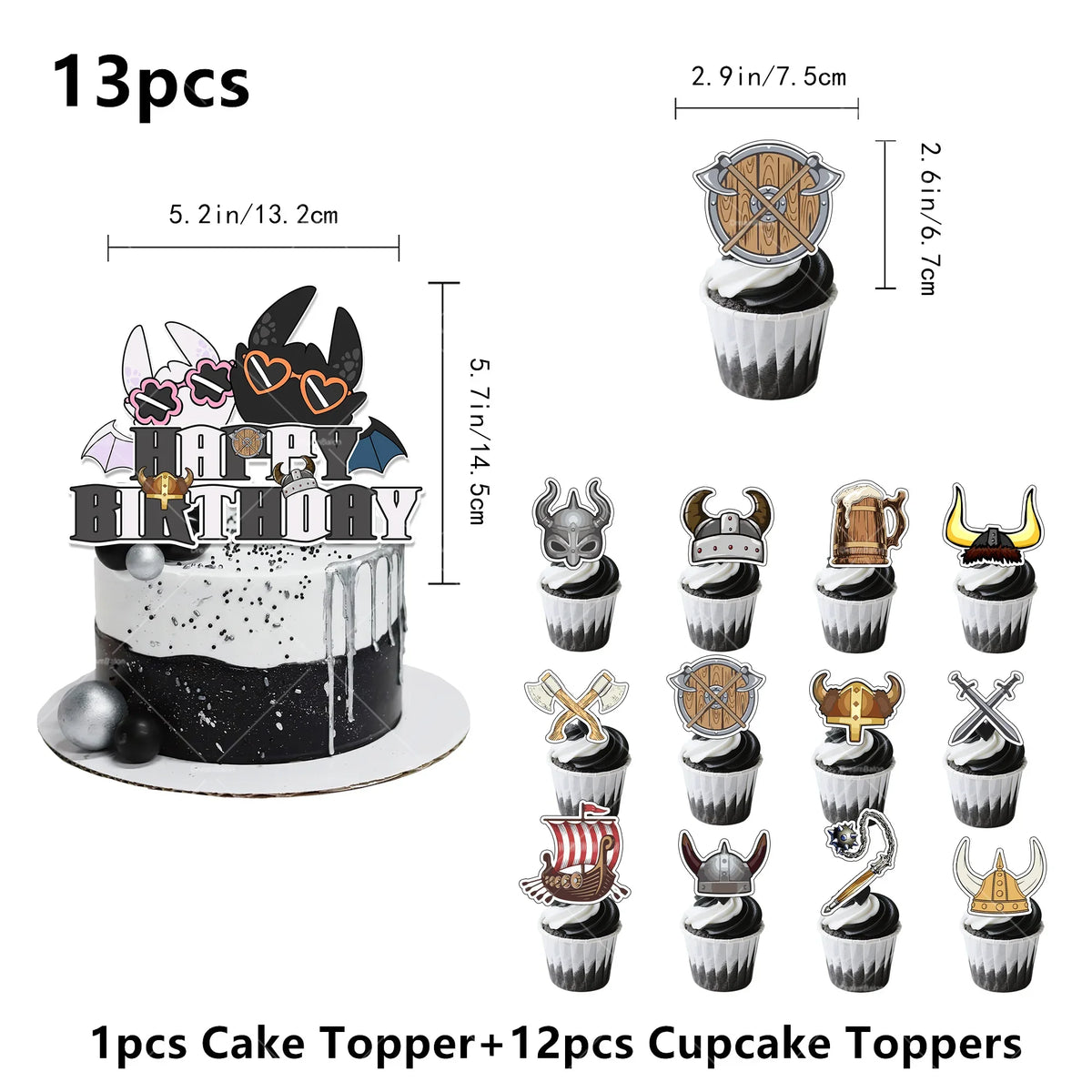 How to Train Your Dragon Party Decorations Set - Foil Balloons, Birthday Banner & Cake Toppers