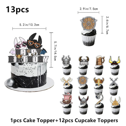How to Train Your Dragon Party Decorations Set - Foil Balloons, Birthday Banner & Cake Toppers