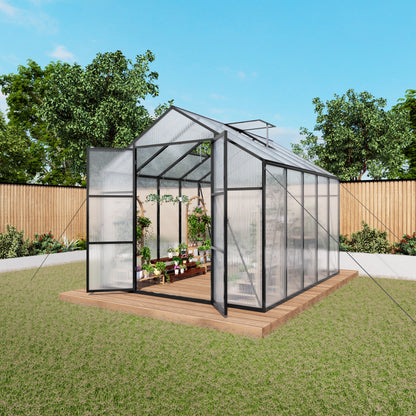 SUSUA 8x10FT Polycarbonate Raised Base and Anchor Aluminum Heavy Duty Greenhouse