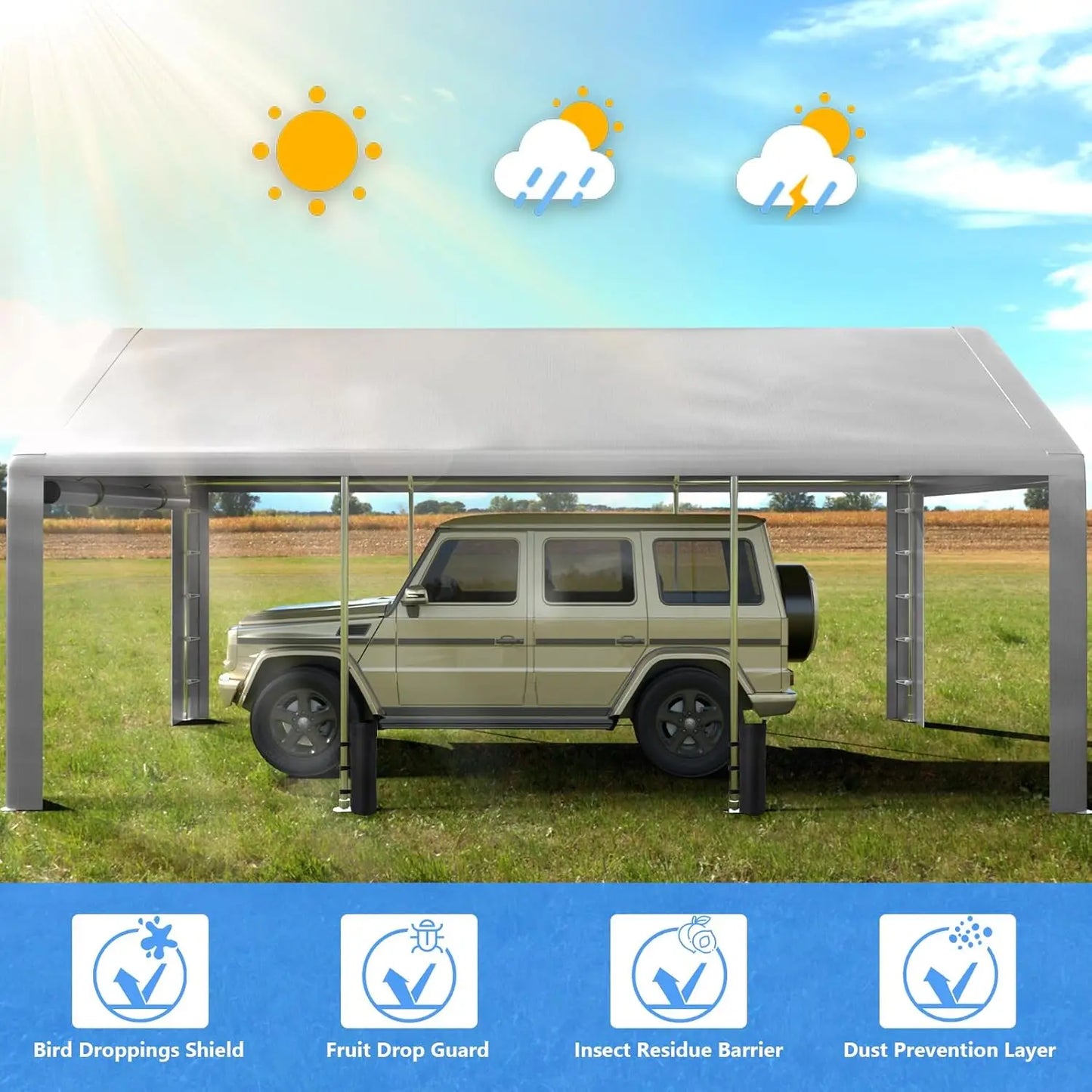 10x20 Heavy Duty Garage with Removable Sidewalls Roll-up Windows