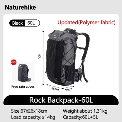 Naturehike Rock Series Lightweight Outdoor Hiking Backpack - 40L & 60+5L Camping Pack with Rain Cover