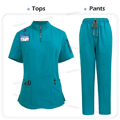 NiaaHinn Women's Stretch V-Neck Scrub Top & Cargo Pants Set