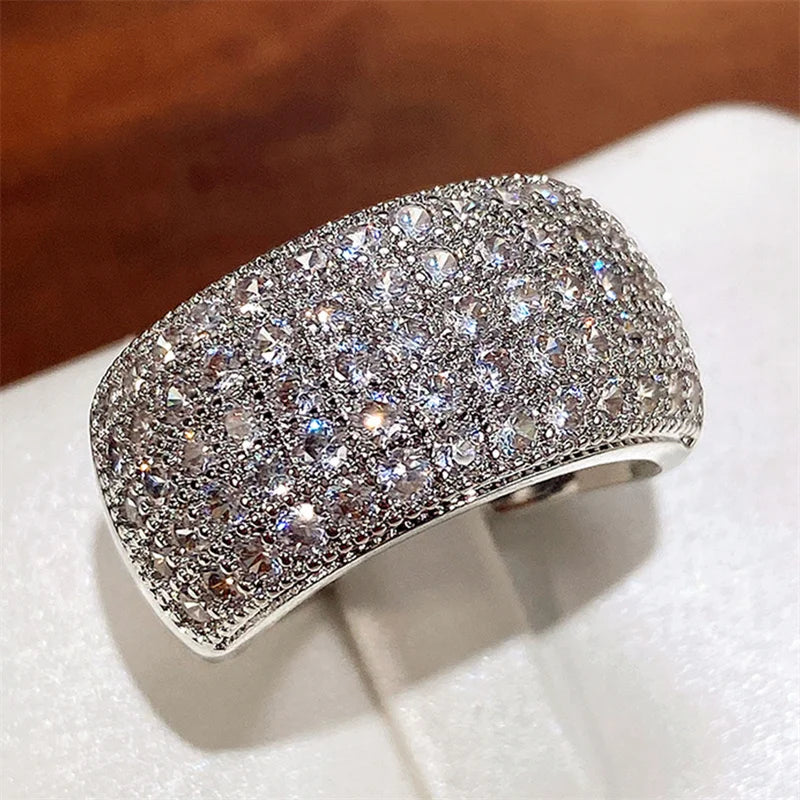Huitan Micro Paved 5 Line Cubic Zirconia Ring