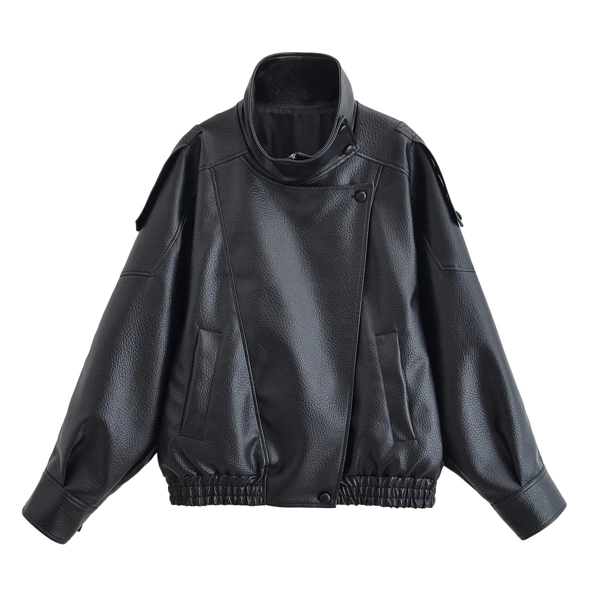 Women's Elegant High Street Asymmetric Button Zip-Up Jacket
