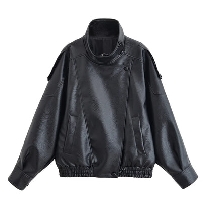 Women's Elegant High Street Asymmetric Button Zip-Up Jacket