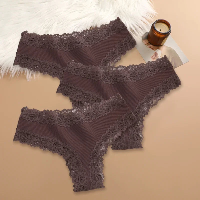 3-Pack Women's Cotton Patchwork Lace Briefs