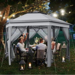 13×13 Pop-Up Patio Gazebo Tent W/Mesh Netting Sides & 25 Solar LED Lights