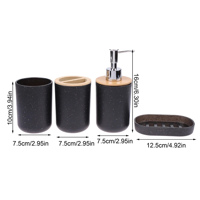 Black Bathroom Toothbrush Holder With Bamboo Cover Lotion Dispenser Soap Box
