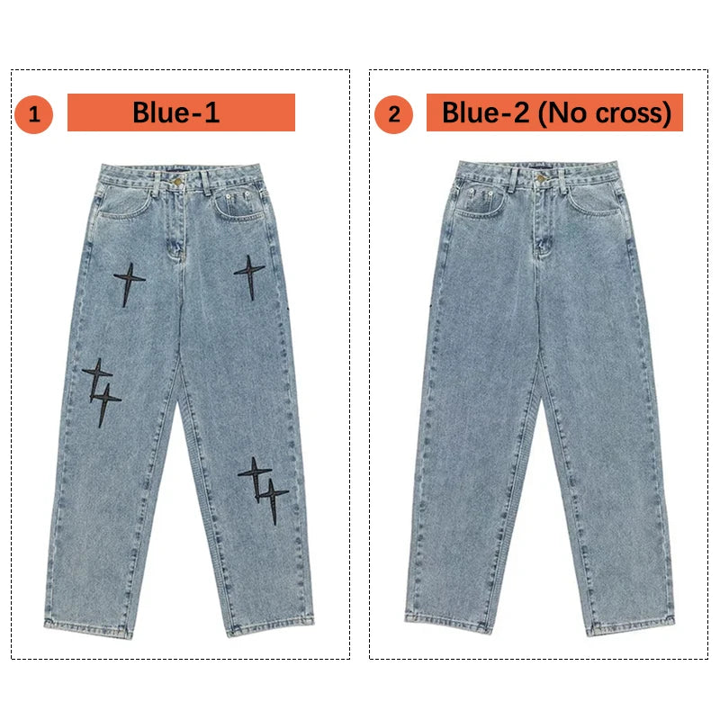Men's Wide-Leg Loose Fit Jeans - High Street Straight Casual Denim Trousers