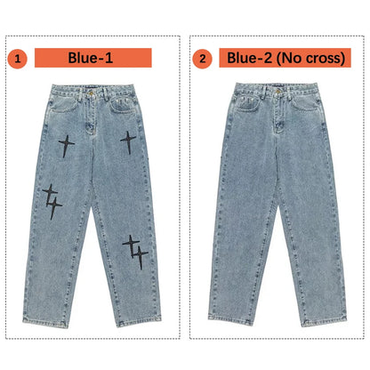 Men's Wide-Leg Loose Fit Jeans - High Street Straight Casual Denim Trousers