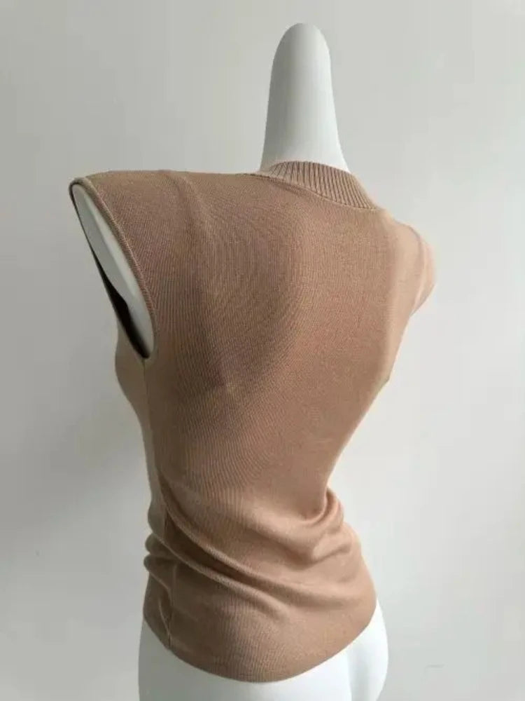 Women's Korean Style V-Neck Slim Fit Knitted T-Shirt