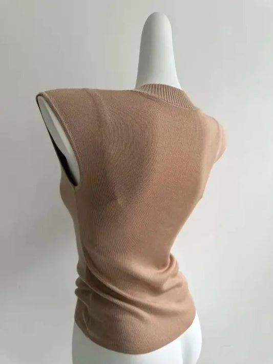 Women's Korean Style V-Neck Slim Fit Knitted T-Shirt