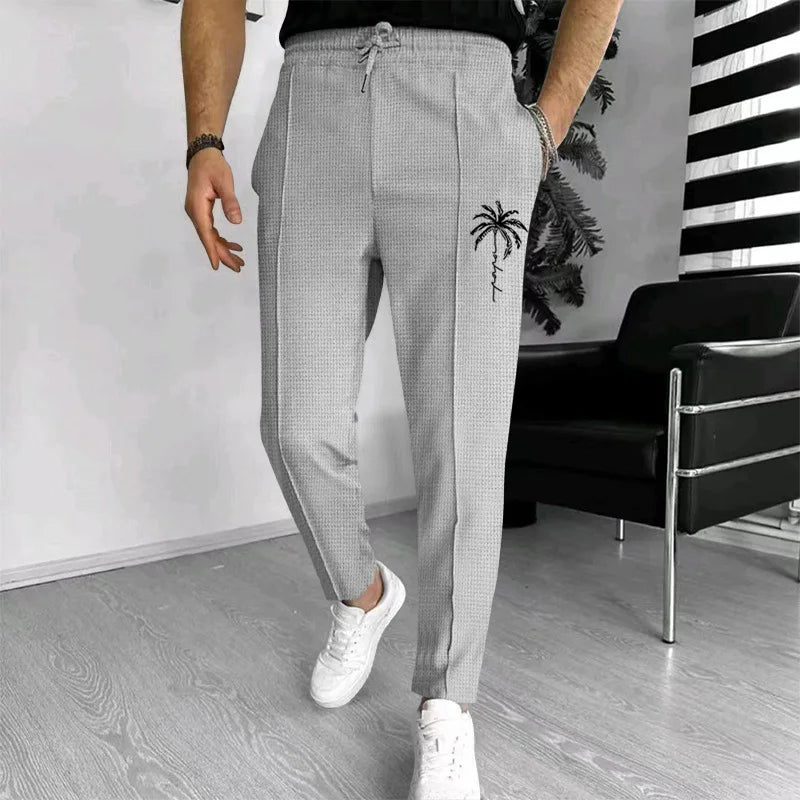 Men's Slim Fit Waffle Knit Athletic Jogger Pants with Pockets