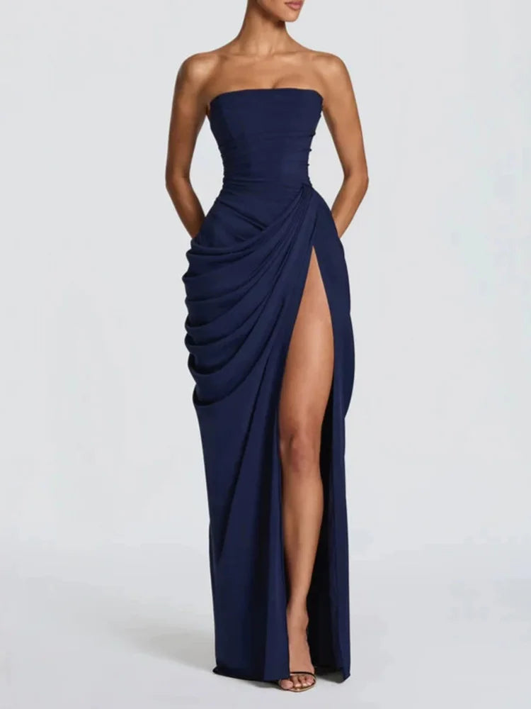 Women's Elegant Strapless Pleated Evening Gown