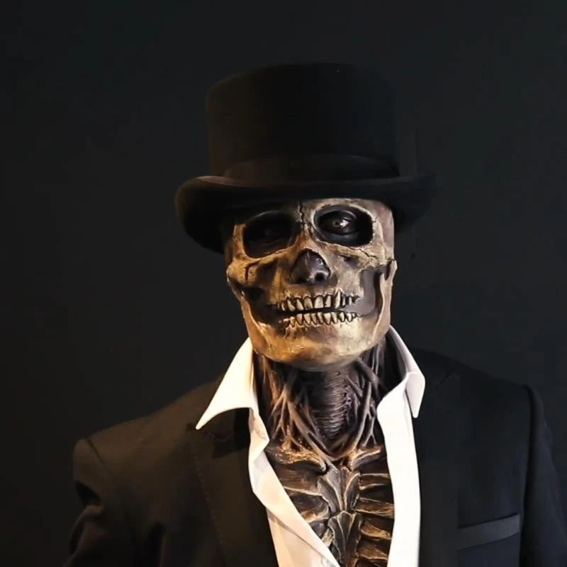 Scary Full Head Skeleton Latex Mask with Exposed Brain for Halloween