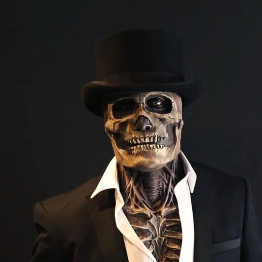 Scary Full Head Skeleton Latex Mask with Exposed Brain for Halloween