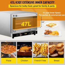 VEVOR Countertop 47L/43Qt, Half-Size Commercial Conventional Oven 1600W 4-Tier Toaster w/Front Glass Door