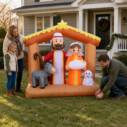 6FT LED Light Up Nativity Scene Inflatable Christmas Decoration