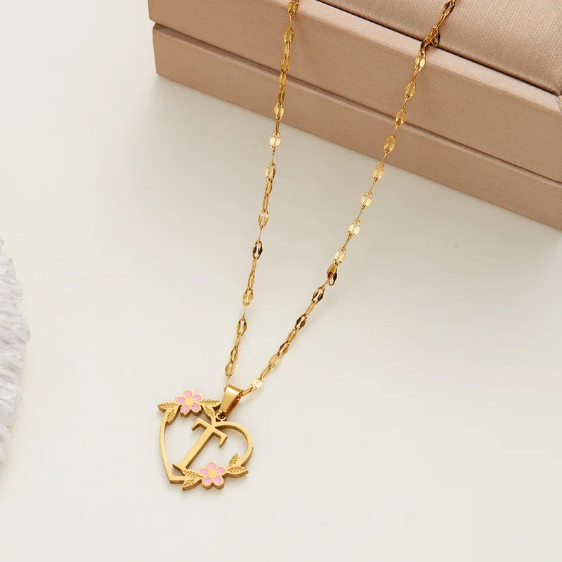 Stainless Steel Love Heart A-Z Letter Necklace