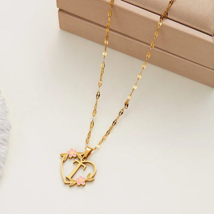 Stainless Steel Love Heart A-Z Letter Necklace