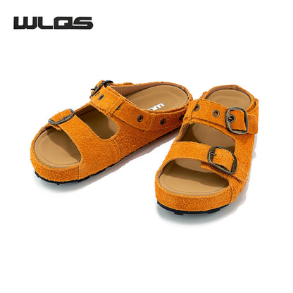 Women’s Suede Leather Buckle Strap Clogs & Slide Sandals