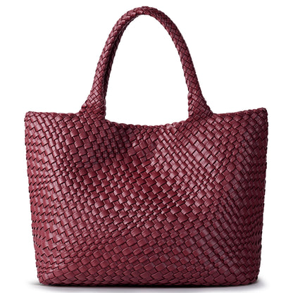 Large Woven Leather Tote Bag & Clutch Set